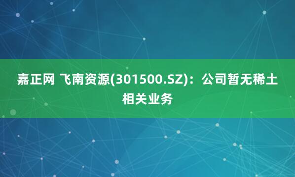 嘉正网 飞南资源(301500.SZ)：公司暂无稀土相关业务